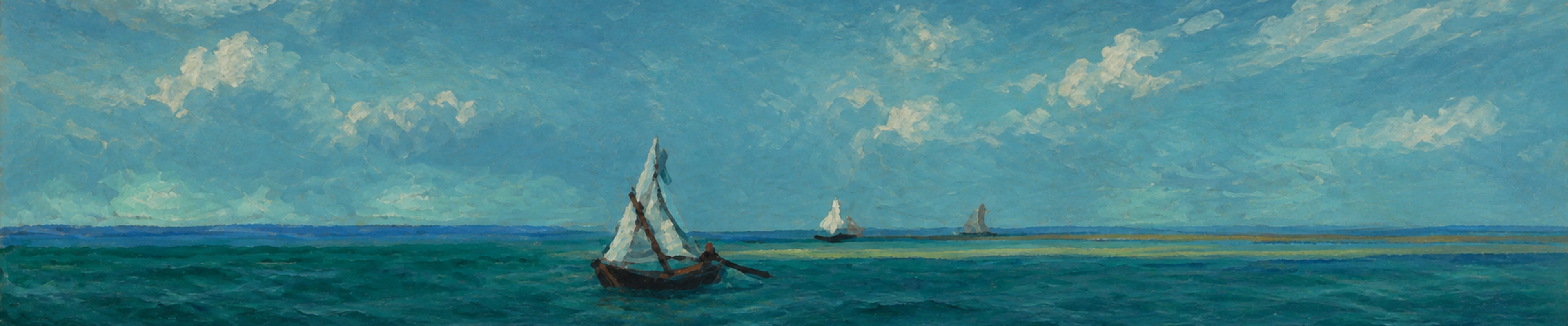 A painterly seascape with sailboats